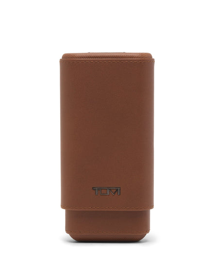 Brown leather wallet with TUMI logo on a white background